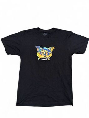 Vans Black Tee with Yellow and Blue Butterfly-Skull Graphic